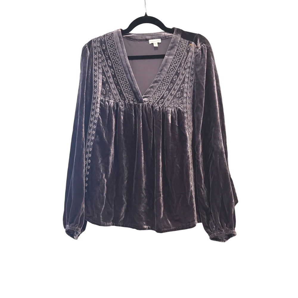 Garnet Hill sz 8 silk blend purple V neck velvet boho blouse N